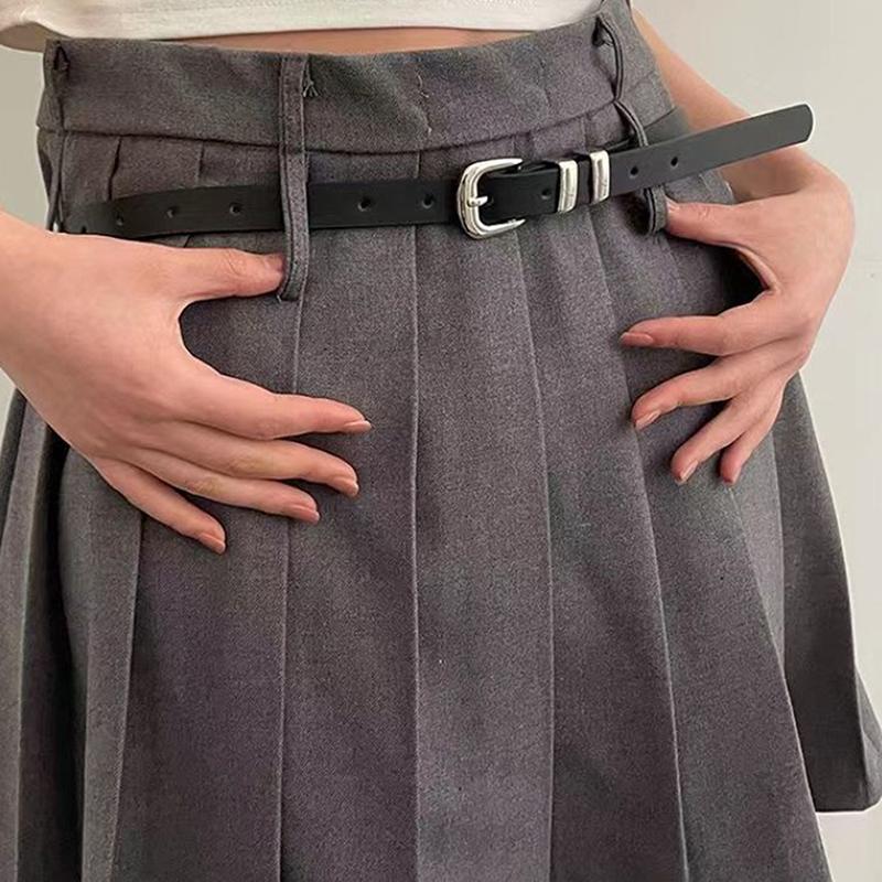 Fashionable Simple Thin Belts For Women Girls Minimalist Solid Color Versatile Belts Creative Alloy Buckle Decoration Belt
