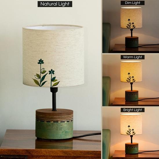 32.3 cm  Dainty Flowers Hand-Painted Wood LED Table Lamp for Bedroom Decor Without Bulb Lamps for Living Room Decorative Bedside for Home Gift