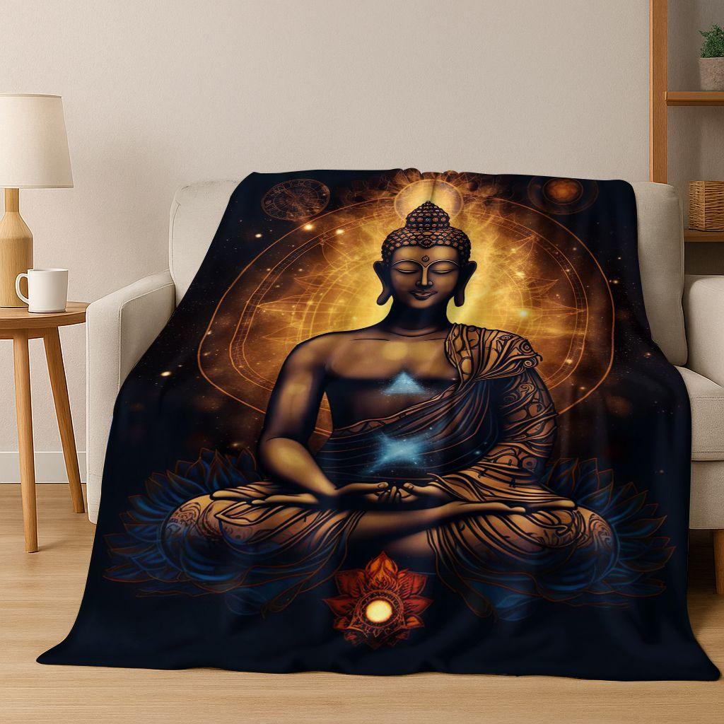 Faith Solemn Buddha Sakyamuni Flower Flannel Blanket,Cozy Soft Throw Blanket for Home Bedroom Bed Sofa Picnic Cover Gift Kids