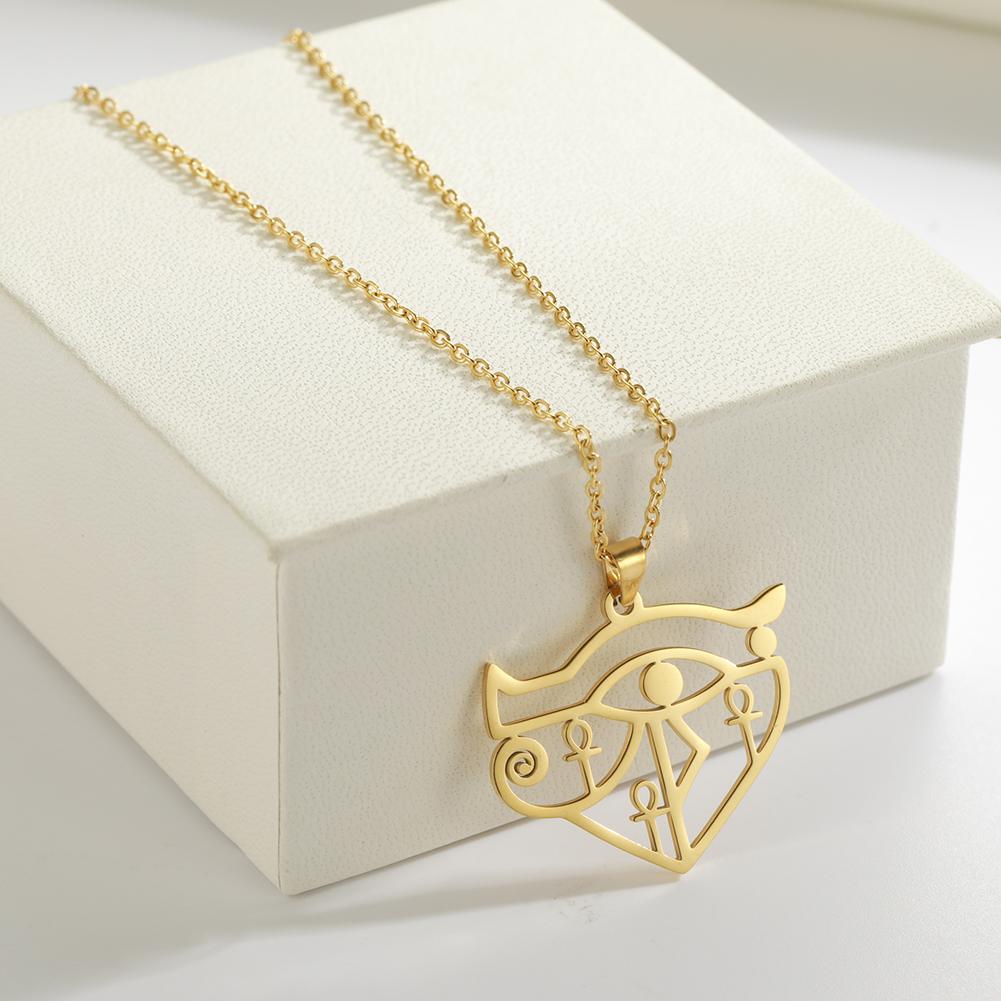LIKGREAT Egyptian Eye of Horus Ankh Cross Protection Necklace for Women Men Stainless Steel Celtics Knot Amulet Jewelry
