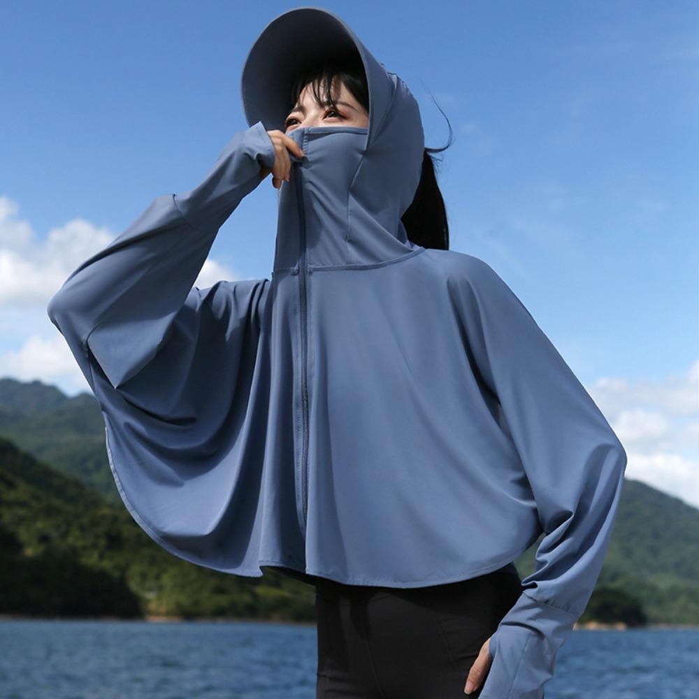 Long Sleeve Sunscreen Hoodie Large Brim Hat Ice Silk Short Jacket Sweet Outdoor Riding Cape Ladies