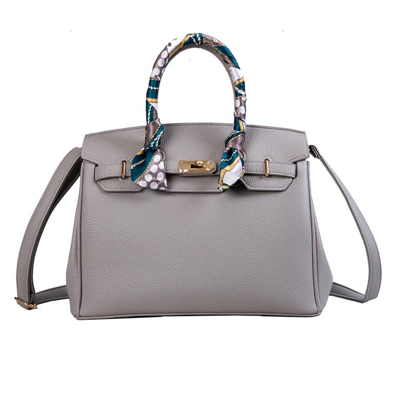 2020 Lock Handbag Fashion Lychee Pattern Single Shoulder Diagonal Platinum