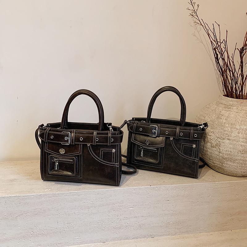 Women's bag 2025 new Korean version fashion sewing thread retro handbag large capacity shoulder messenger tote bag