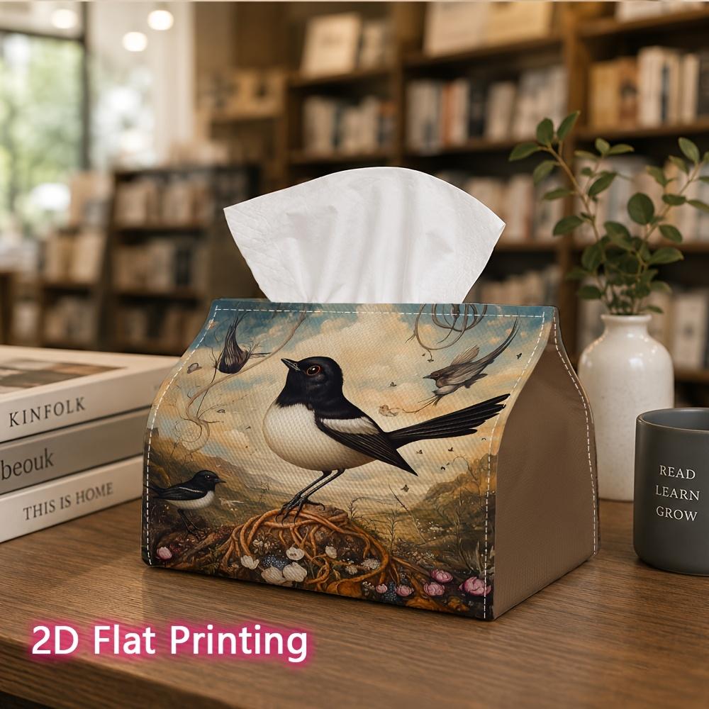 1pc, 2D Flat Printing, Tissue Box The Majestic Black And White Bird Pattern Printed Tissue Box, Suitable for Bathrooms, Living Rooms, Bedrooms, Dressi