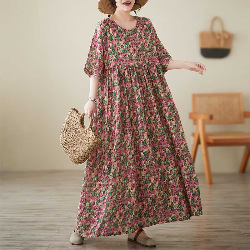 

Round Neck Shoulder with Sleeves Large Swing Dress for Women One size