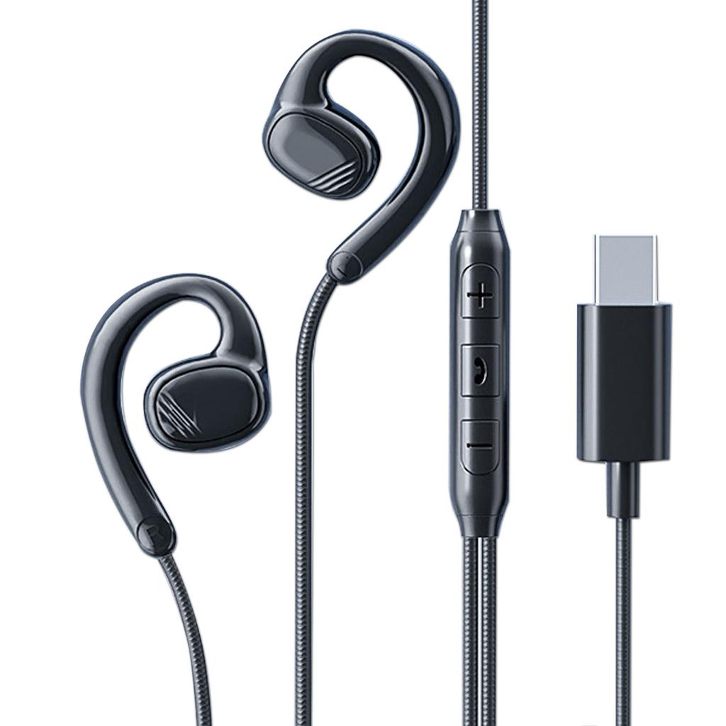 3.5mm Wired Sports Headphones Open Ear Hifi Stereo Gaming Headset Type-C Air Conduction Music Earphones with Noise Reduction MIC