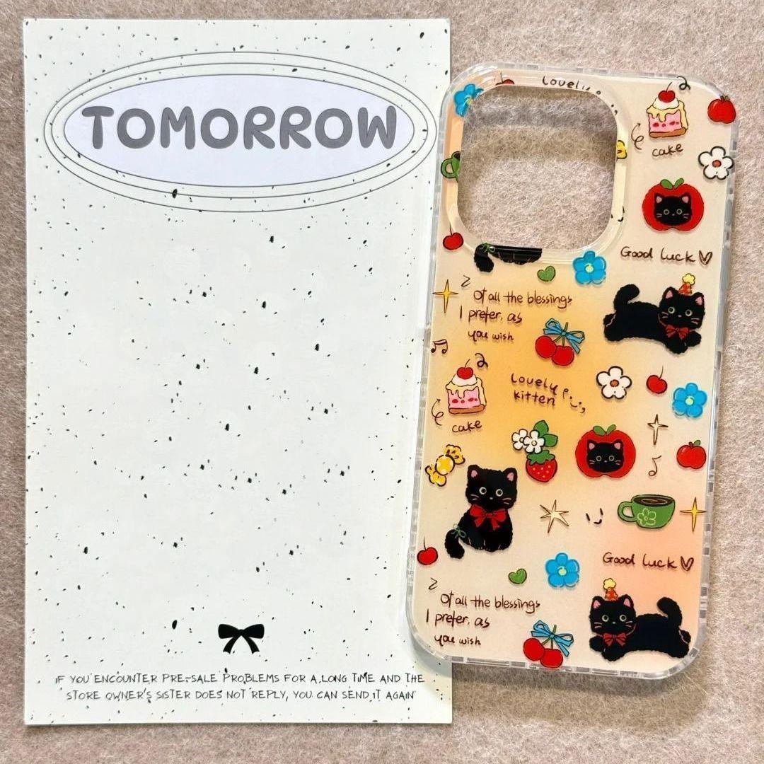 

Large Hole Cute Black Cat with Bracket with Chain Suitable for Apple 1615 Promax Mobile Phone Case IPhone iPhone 12 Pro Max