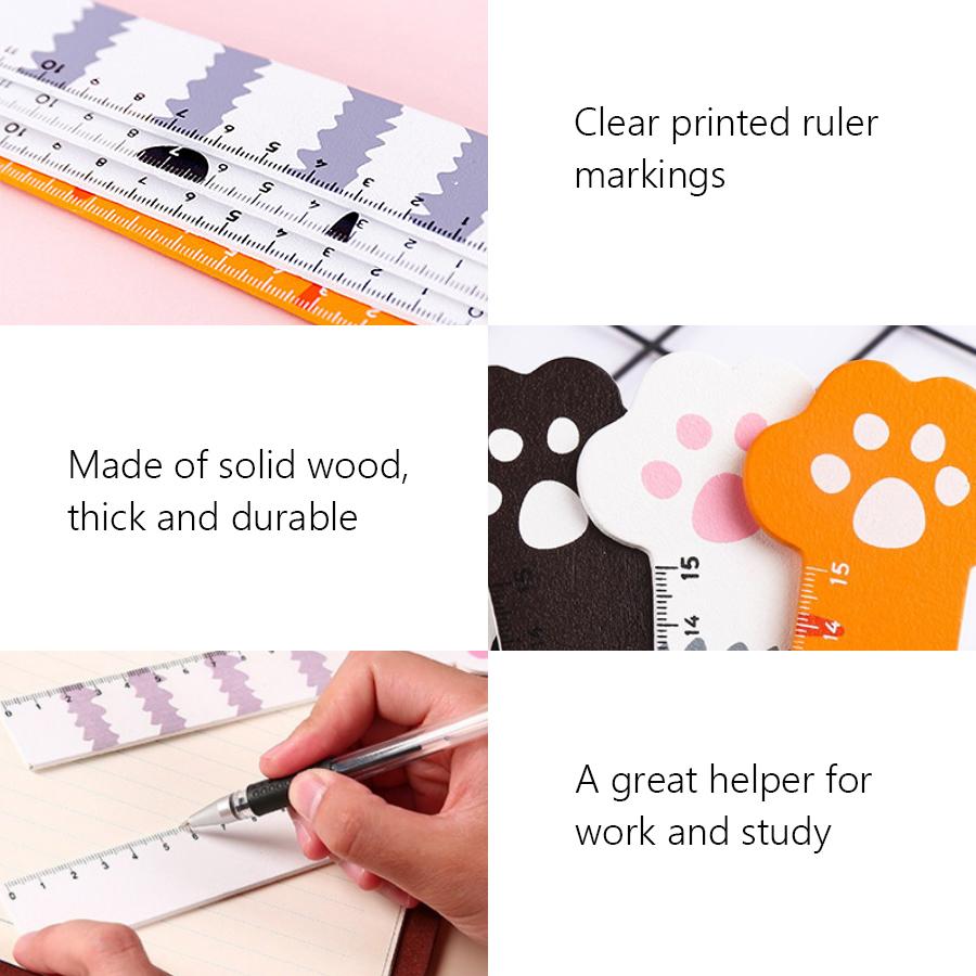 19cm Cute Cat Paw Wooden Straight Rulers, Kawaii School Office Supplies Planner Accessories Student Prize
