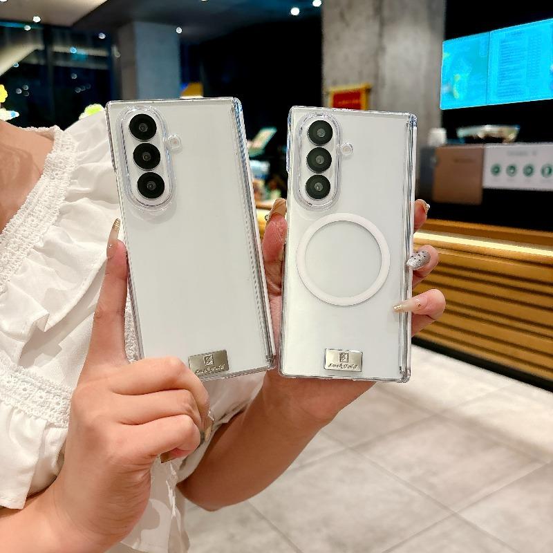 Transparent Silver Medal Magnetic Hinge Protect Case for For Samsung Galaxy Z Fold 8 Ultra 7 6 for Magsafe Wireless Charge Cover