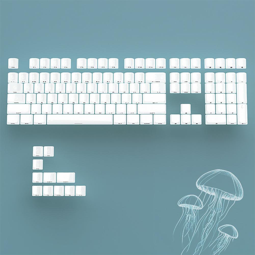 119 Keys White Side Print RGB Backlit Foggy Transparent Crystal PC Keycaps OEM Profile Creamy Keycaps for MX Switches Keyboard
