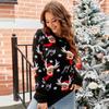 Women Christmas Knit Sweater Reindeer Tree Pattern Long Sleeve Crew Neck Pullover Casual X‑mas Holiday Warm Jumper Top