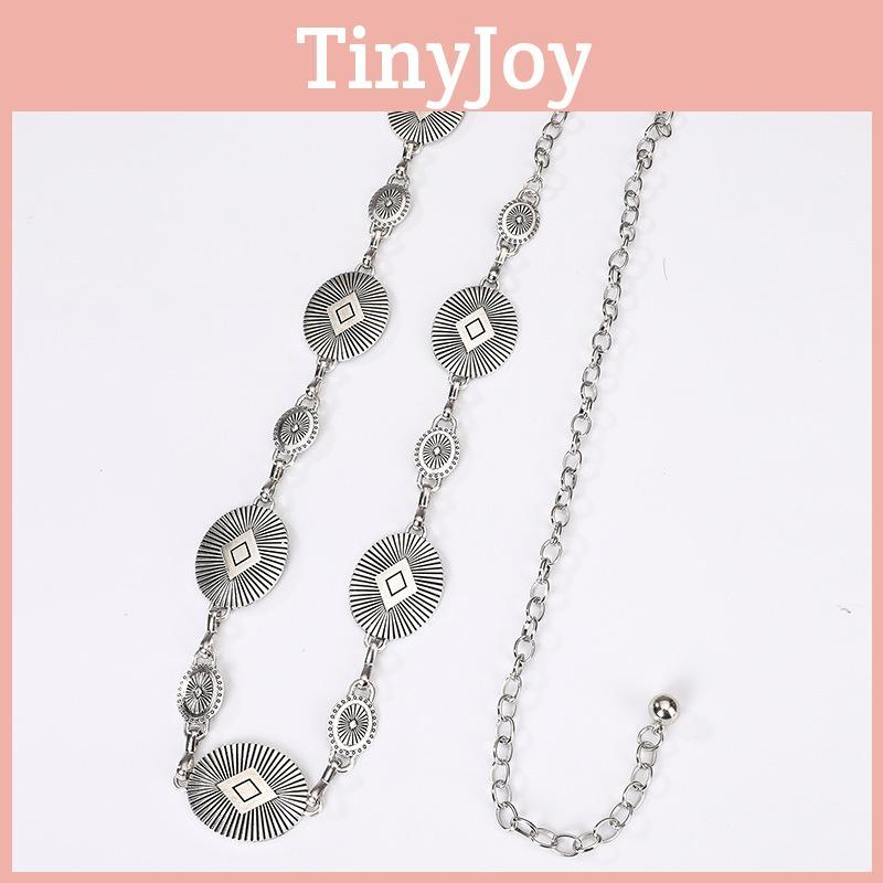 Metal Silver Waist Chain For Women With Retro Carved Buckle For Spring Fall And