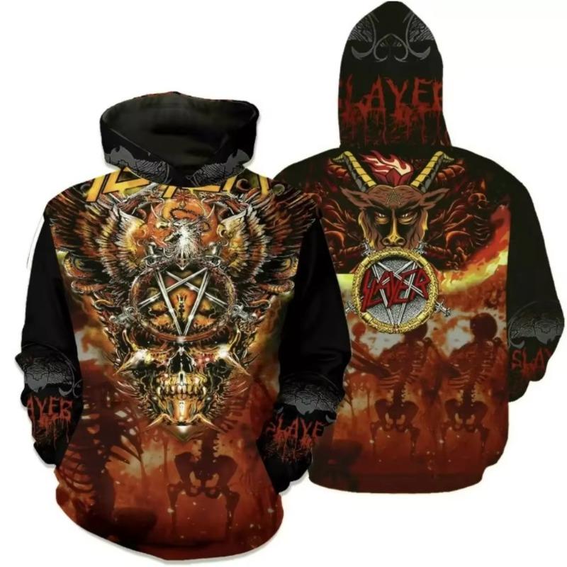 New Rock Band Slayer 3D-Druck Hoodie Herren Damen Mode Langarm Hoodie Sweatshirt Hip Hop Oversize Hoodie Herren Trainingsanzug Totenkopf 4XL brown