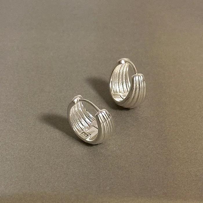 925 Silver Round Pleated One-Touch Earrings