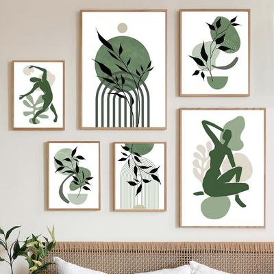 Nordic Geometric Lines: Green Series Modern Abstract Art Poster for Living Room