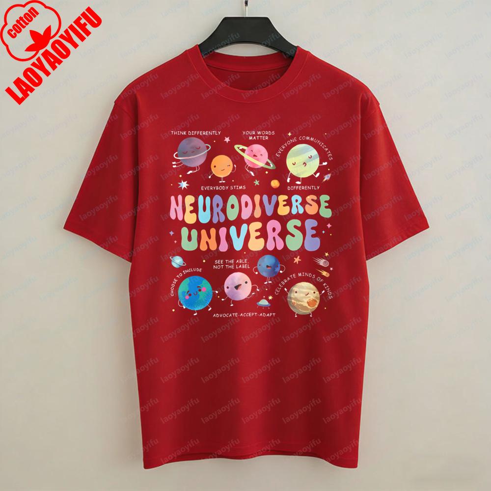 Autism Acceptance Women TShirt Neurodiverse Universe Print Tops Trendy Casual Cotton Tee Casual Style Kawaii Clothes Ropa Mujer