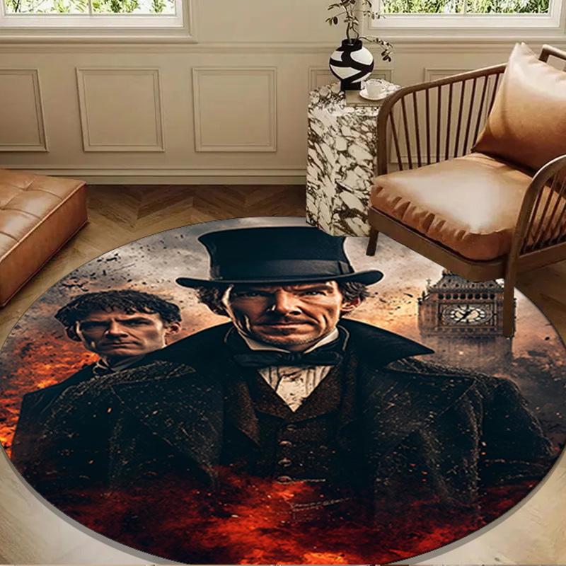 Sherlock Victorian Mystery Round mat, Anti-slip Circle Carpet Chair rug For livingroom,Bedroom, doormat home decor Gift Christmas Gifts