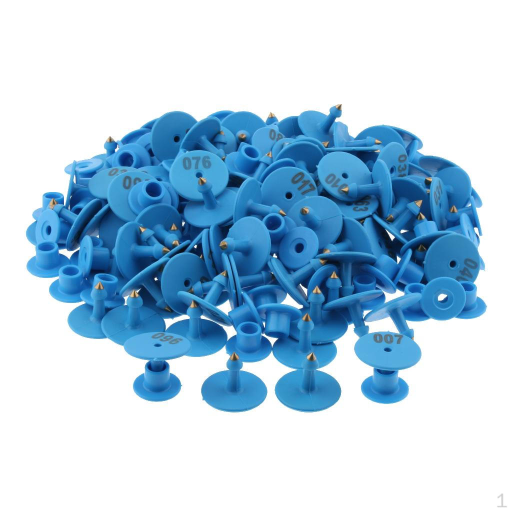 

100PCS 001 Pre Numbered Livestock Ear Tags for Pig Sheep Tagging Blue.