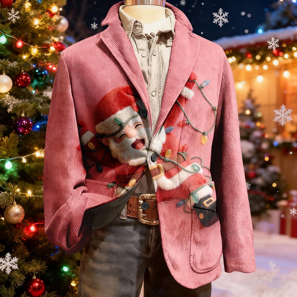 Veste de costume en velours côtelé moche de Noël pour homme, chaude avec poches, cardigan, costume décontracté pour homme