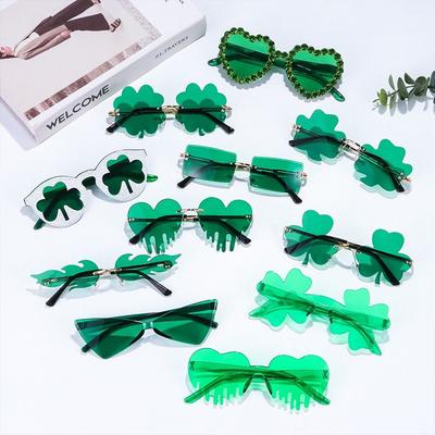 Sun Glasses Women Men Green Four Leaf Clover Glasses Leprechaun Costume Glasses St. Patrick's Day Irish Shamrock Sunglasses