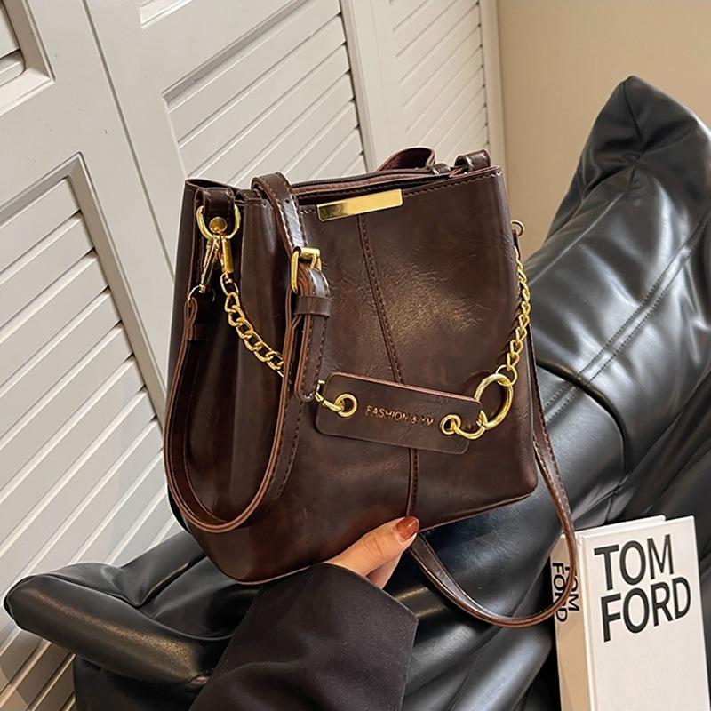 Bucket bag new women's bag summer leather shoulder bag large capacity fashion retro commuter messenger bag