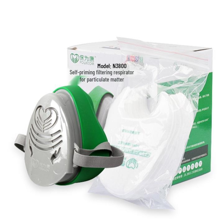Bao Wei Kang 3800 Dust Mask for Industrial, Cement, and Grinding Dust; with Smog Protection and 4 Filter Cottons.