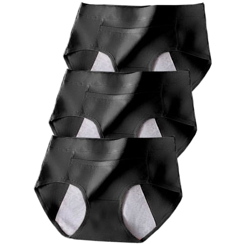 

Raiplus Sanitary Panties, Cotton, Absorbent, Period Panties, Junior Sizes, Plus Size, Set of 3, Black, XL
