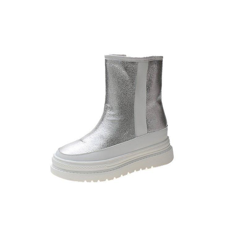 Зимние уличные блестящие меховые зимние сапоги, женские теплые ботинки на платформе на молнии, бархатные студенческие женские ботинки на толстой подошве 40 серебряный