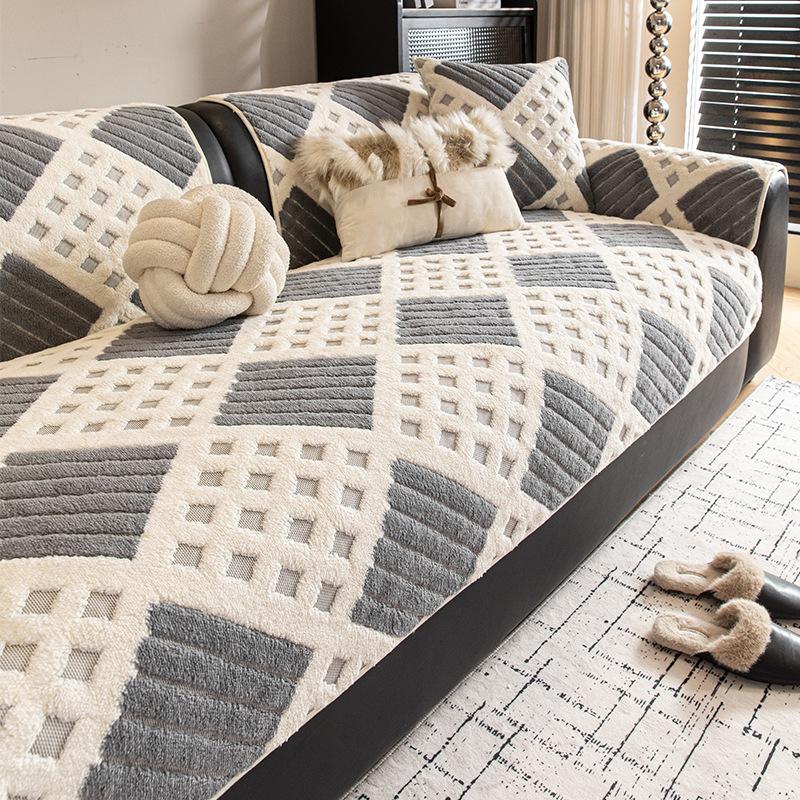 

Nordic Checkered Jacquard Sofa Cushion Autumn and Winter Non-Slip Couch Slipcover Comfort Anti-Scratch Corner Couch Covers 70*70cm