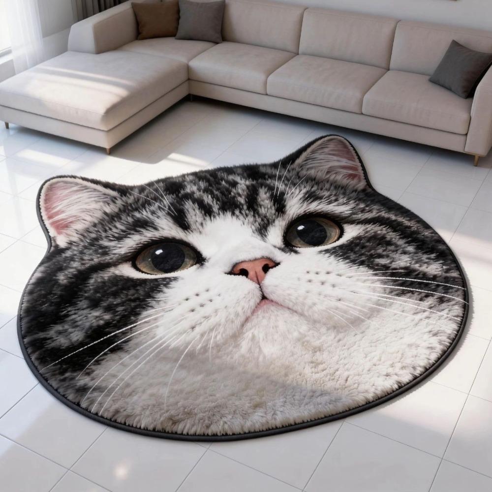 2D Cat-Shaped Area Rug Anti-fouling Cartoon Carpet Cute Home Decor Carpet Bedrooms A