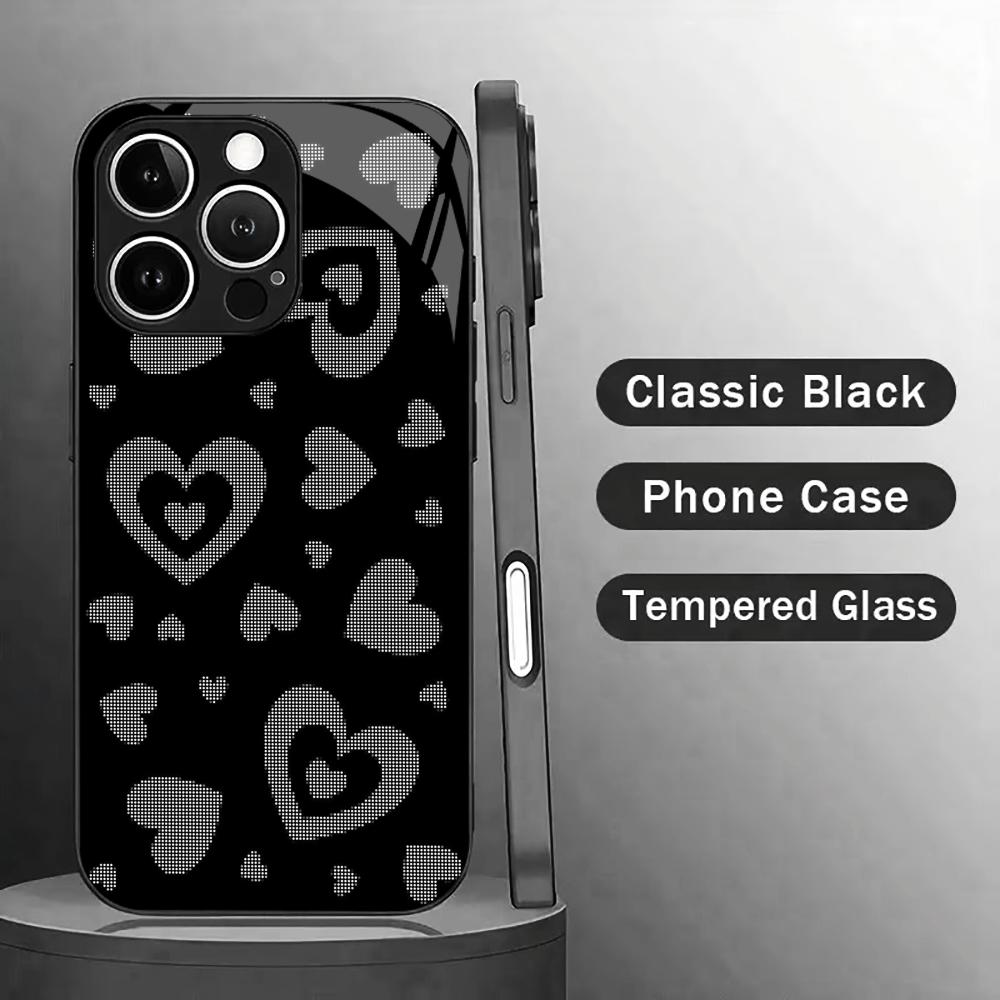 Cute Dot-Matrix Heart Print Glass phone case mobile phones for iphone 17 pro max cover for iPhone 17 16 15 14 13 12 pm Pro Plus