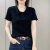 2024 Women's Summer Polo Collar Slimming Casual Korean Style Short Sleeve Top
