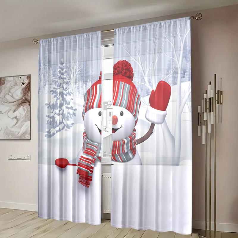 2 Pieces, Christmas Snowman Curtains -30% Blackout - Suitable for Living Room, Bedroom, Kitchen, Home Decoration