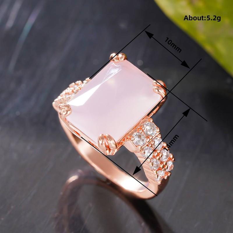 Huitan Graceful Rose Gold Color Engagement Ring with Pink Stone Shiny Cubic Zirconia Finger Accessories for Wedding Ceremony