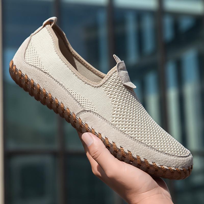 Fashion Men Comfortable And Casual Loafers Breathable Knitted Fabric Anti-Slip Outdoor Walking Shoe Soft-Soled Lightweight Driving Shoes