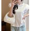 Summer white round neck short-sleeved t-shirt women's spring summer new design sense niche loose casual front shoulder look thin