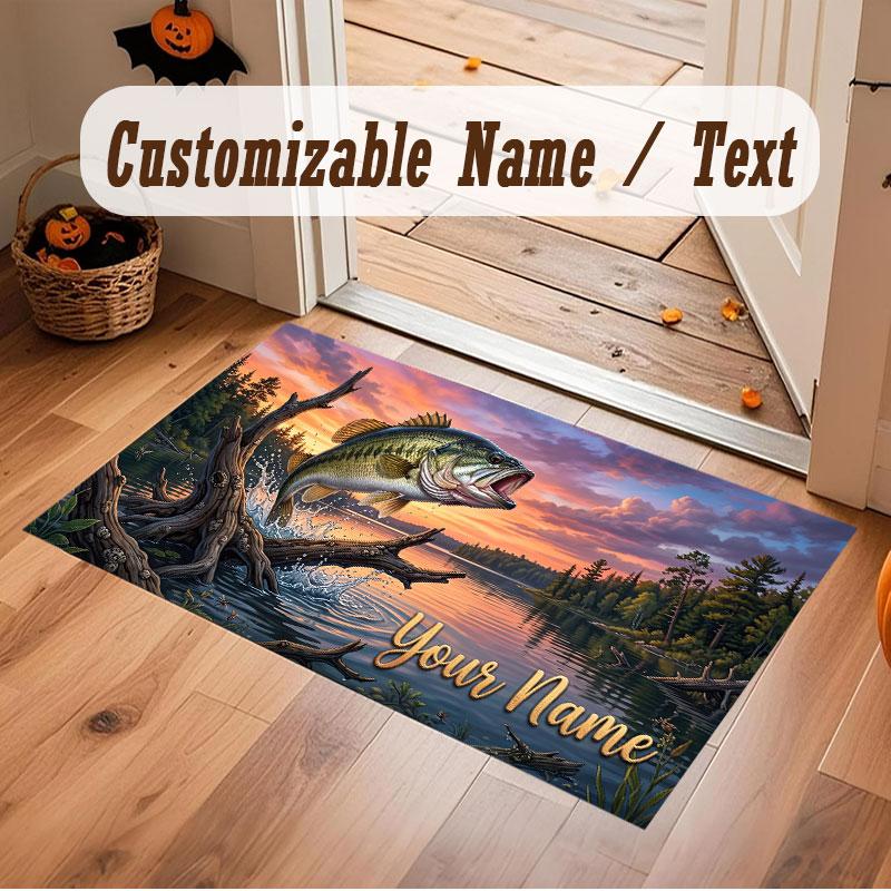 Mountain Landscape Theme Crystal Velvet Floor Rug Personalized Custom Name Text Warm Carpet Home Decoration