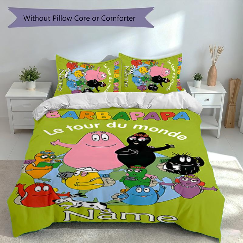 3pcs Custom Name Barbapapa Set,Includes 1 Duvet Cover and 2 Pillowcases,All-season Bedroom Decor