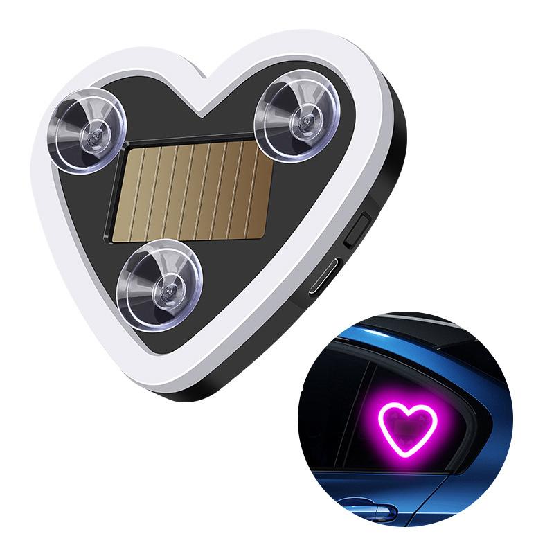 Car Led Window Decoration Heart Neon Light Suction Cup Fixed Luminous Heart Solar Ambient Neon Light Car Lights Accessories 1Pc