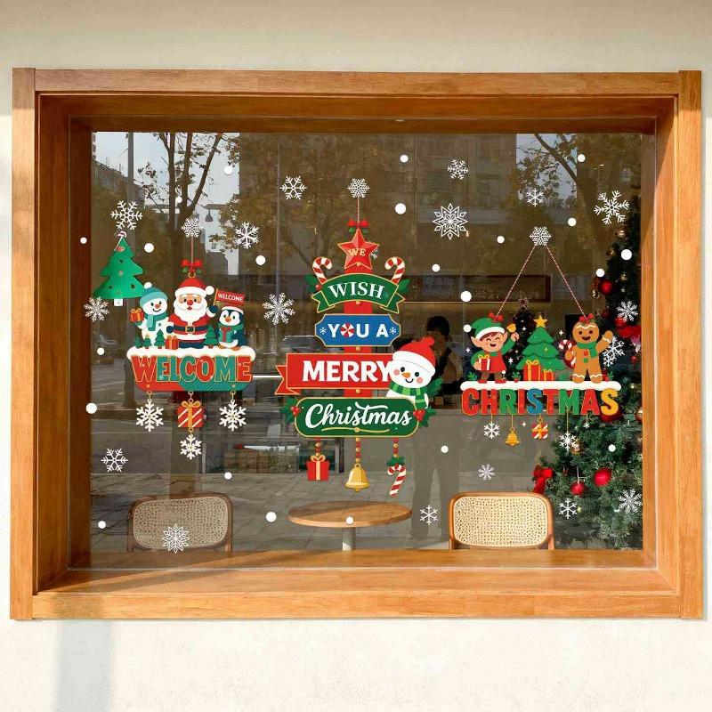 Christmas Static Cling Decorations, Glass Window Ornaments, Window Display Christmas Stickers