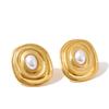 Yhpup High Quality Stainless Steel Pearl Round Stud Earrings Tarnish Resistant Metal Ladies Daily Wear Fashion Jewelry Wholesale