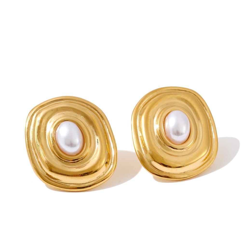 Yhpup High Quality Stainless Steel Pearl Round Stud Earrings Tarnish Resistant Metal Ladies Daily Wear Fashion Jewelry Wholesale