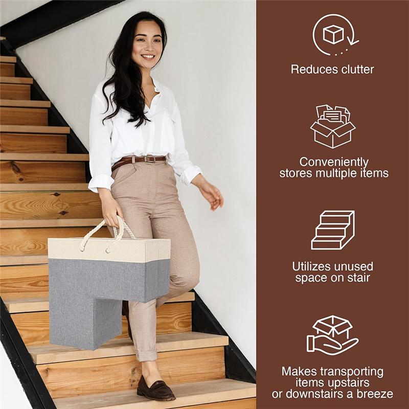 BAAU Stair Basket For Stairs,Foldable Staircase Basket With Thick Cotton Rope Handles, Stair Baskets For Carpeted