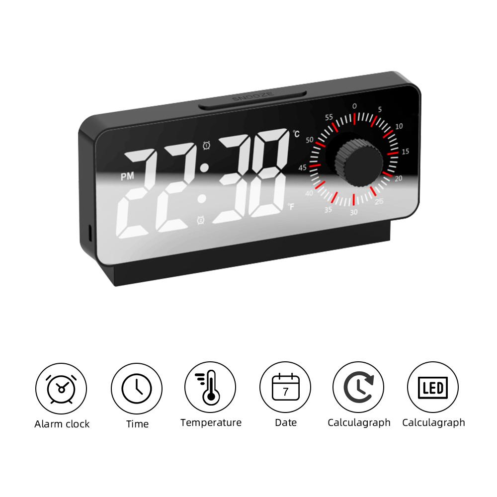 New LED Digital Alarm Clock Timer Function Temperature Electric Alarm Clocks USB Rechargeable Desktop Mirror Clock Bedroom