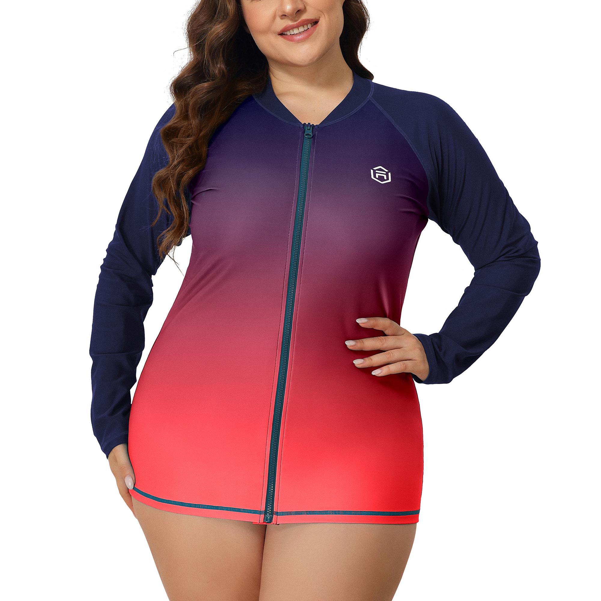 

Charmleaks женский купальник с длинным рукавом Rash Guard UV Sun Protection на молнии с градиентом 3X темно-синий