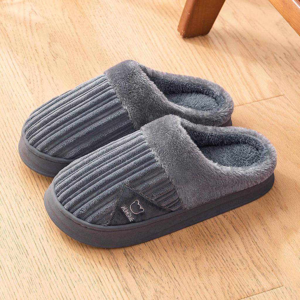 Men’s Waterproof Non-Slip Winter Slippers - Warm Fur Lined Cotton Shoes for Indoors
