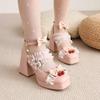 Ladies Woman Platform High Heel Sweet Lolita Cosplay Strawberry Pumps Square Toe 9cm Ladies Thick Heels Bowtie Buckle Size33-43