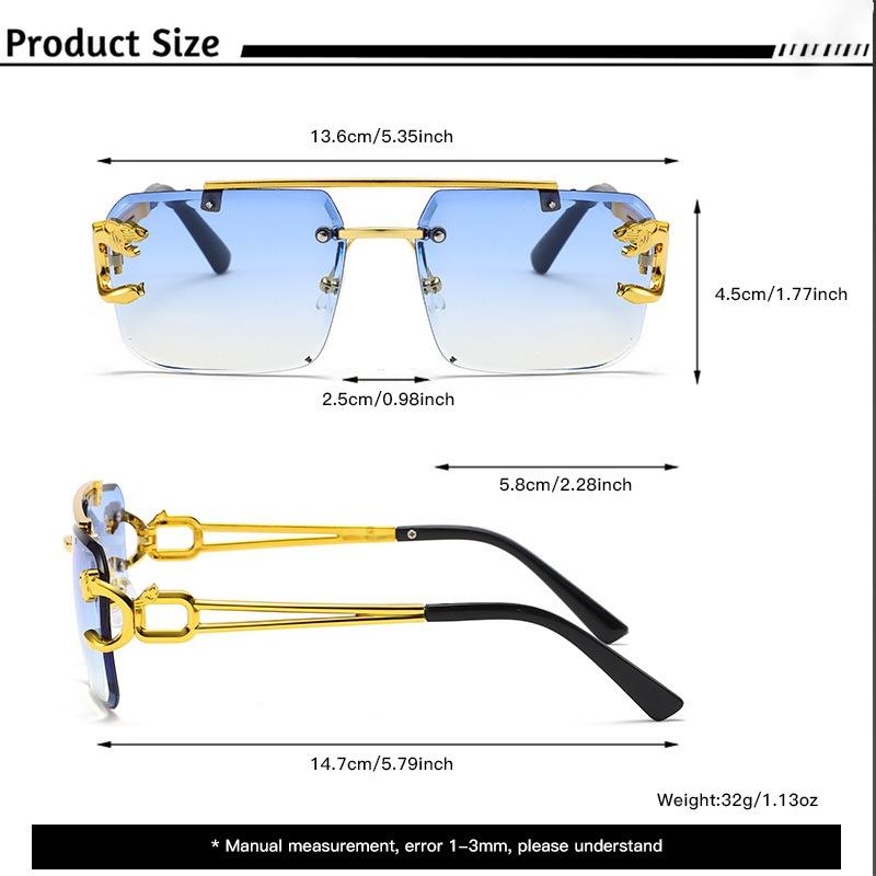 New European and American personalized box frameless double beam leopard head sunglasses fashionable driving sunscreen sunshade glasses