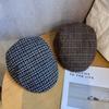 Checkered Beret Retro With Big Head Circumference Design For Autumn Winter Wear