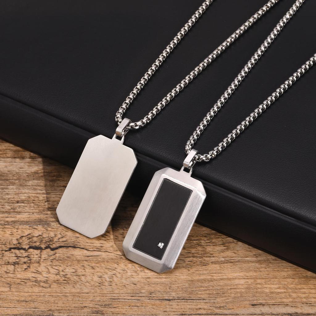 Dog Tag Necklaces for Men Dad Father Papa Husband,Waterproof Stainless Steel Square Pendant with Box Chain Collar Gift